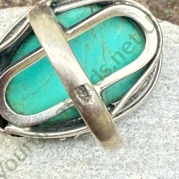 Vintage Sterling Silver & Turquoise Ring Size 7.25 - Picture 4 of 4